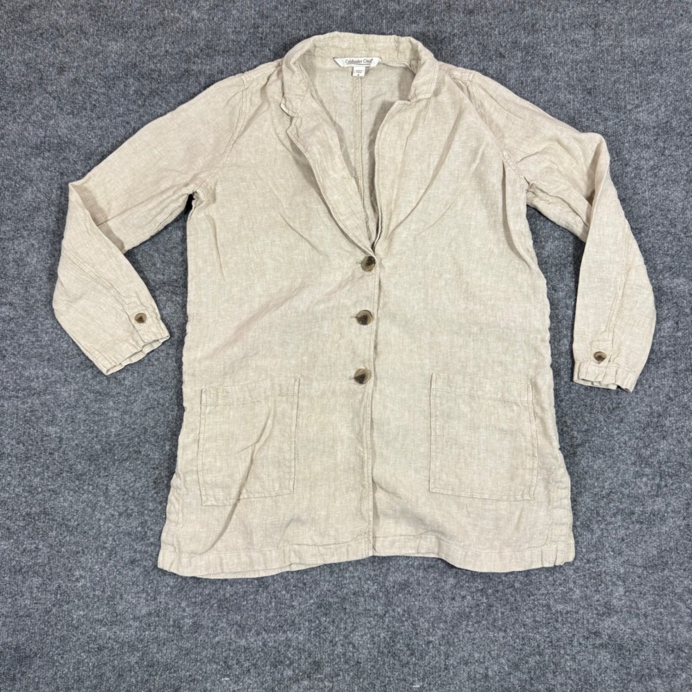 Coldwater Creek Linen Blazer Jacket Womens M Tan Beige 100% Linen Minimalist EUC